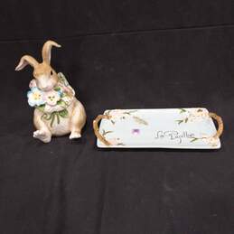 Set of 2 Fitz and Floyd Bunny Cookie Jar & Les Papillon Serving Platter