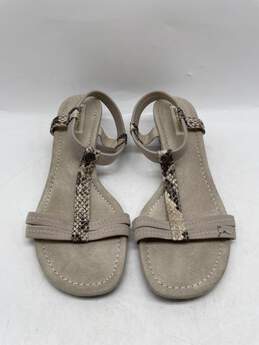 Womens Beige Snakeskin Leather Open Toe Wedge Heel Ankle Strap Sandals Sz 8