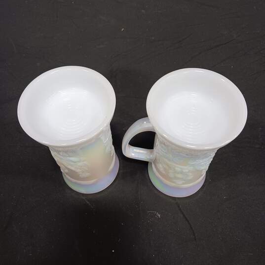 Bundle of 2 Federal Pearlescent 6" Milk Glass Beer Mugs image number 5