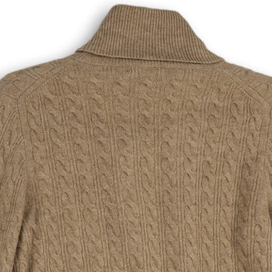 Womens Tan Cable Knit Ruffle Turtleneck Long Sleeve Pullover Sweater Size S image number 4