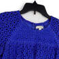 Womens Blue Eyelet Short Sleeve Round Neck Pullover Blouse Top Size 8 image number 3