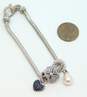 Judith Ripka Sterling Silver Sapphire CZ Pearl 3 Charm Bracelet 18.3g image number 6