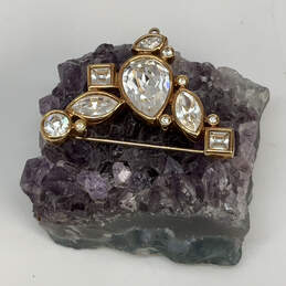 Designer Swarovski Gold-Tone Clear Crystal Cut Drop Stone Brooch Pin