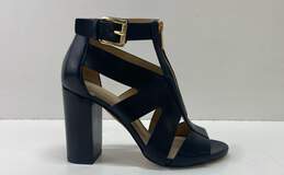 Michael Kors Anya Open Toe Black Leather Heel Pumps Women's Size 7