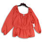 NWT Womens Pink Square Neck Pleated Long Sleeve Pullover Blouse Top Size 1X image number 2