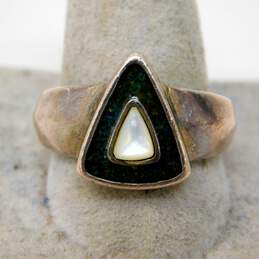 Carolyn Pollack Relios 925 White Mother of Pearl & Crushed Stone Inlay Triangle Chunky Band Ring 7.4g alternative image