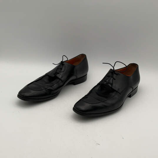 Mens 2605 Black Leather Apron Toe Low Top Lace Up Derby Dress Shoes Size 10 image number 3