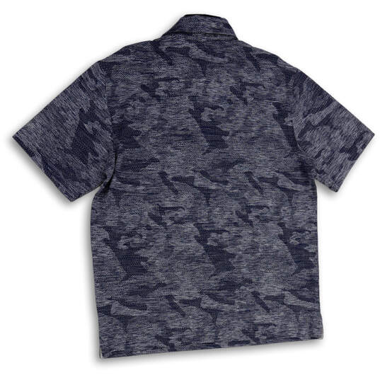 NWT Mens Blue Jacquard Short Sleeve Spread Collar Side Slit Polo Shirt Sz L image number 2