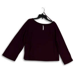 Womens Purple Round Neck Long Sleeve Side Slit Blouse Top Size Medium