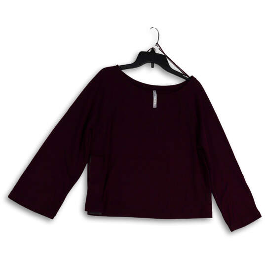Womens Purple Round Neck Long Sleeve Side Slit Blouse Top Size Medium image number 1