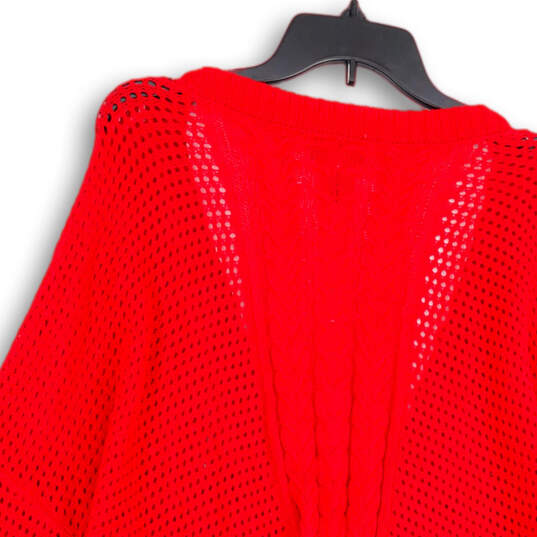 Womens Red V-Neck Long Sleeve Open-Knit Pullover Sweater Size 26/28 image number 4