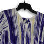 NWT Womens Blue Knitted Printed Tie Back V-Neck Tunic Blouse Top Size Large image number 3
