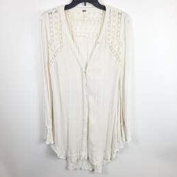 Free People White Lace Crinkle Long Sleeve Dress XS