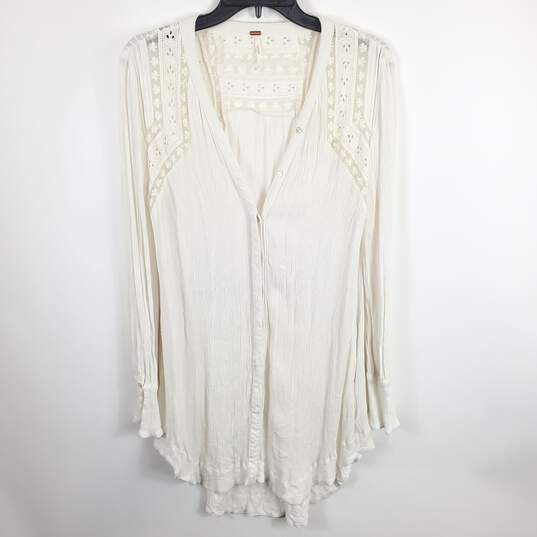Free People White Lace Crinkle Long Sleeve Dress XS image number 1