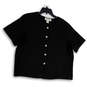 Womens Black Round Neck Short Sleeve Button Front Blouse Top Size L 14/16 image number 1