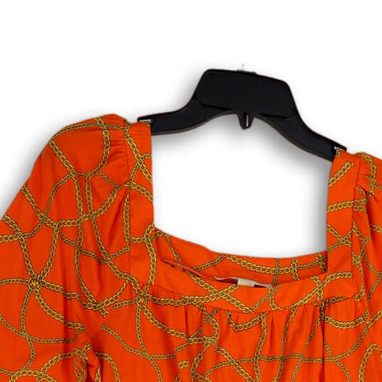 Womens Orange Yellow Chain Print Square Neck Bell Sleeve Blouse Top Size S image number 3