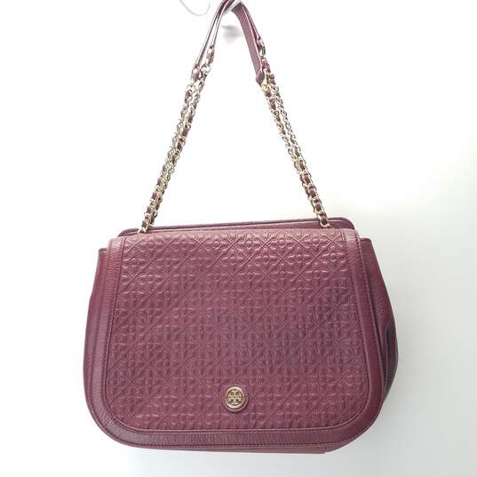 Tory Burch Marion Quilted Burgundy Leather Flap Chain Shoulder Bag image number 3