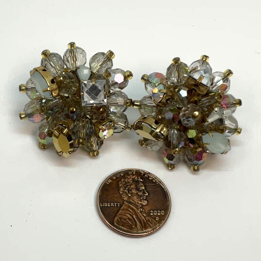 Designer J. Crew Gold-Tone Crystal Cut Stone Fashionable Stud Earrings image number 2