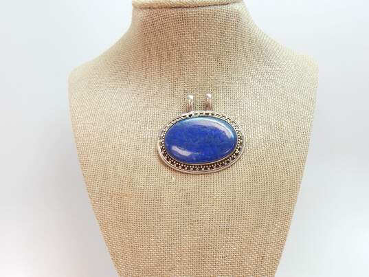 Tibetan Sterling Silver Oval Lapis Statement Pendant 29.5g image number 3
