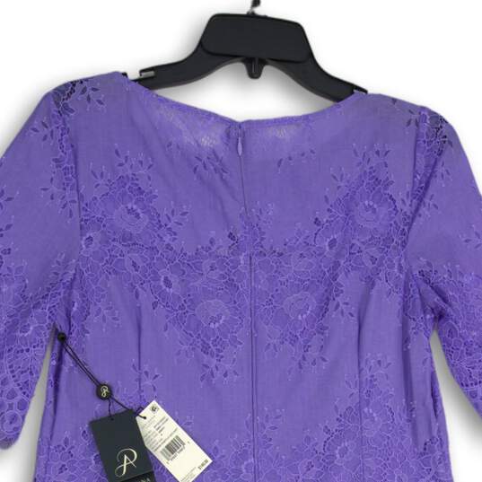 NWT Adrianna Papell Womens Purple Lace Round Neck Short Sleeve Shift Dress Sz 8 image number 4