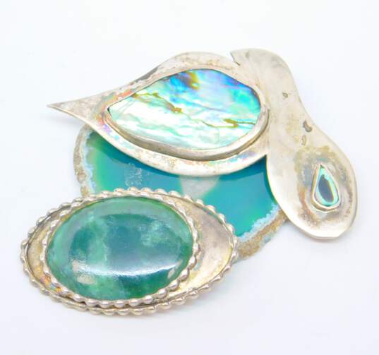 Artisan 925 Sterling Silver Abstract Abalone & Scrolled Serpentine Brooch Pins 35.0g image number 1