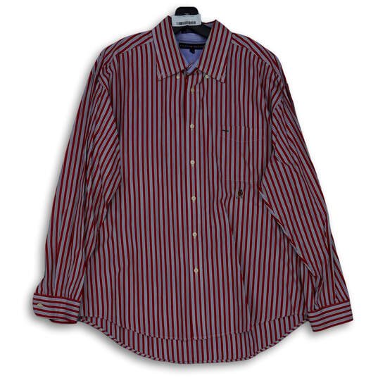 Mens Multicolor Striped Collared Pocket Long Sleeve Button-Up Shirt Size XL image number 4