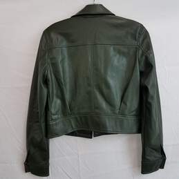 DKNY women's olive green faux leather cropped trucker jacket XXS alternative image