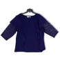 Womens Blue Round Neck Lace Long Sleeve Pullover Blouse Top Size 2X image number 1
