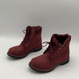 Mens A2147 Red Leather Round Toe Waterproof Lace-Up Ankle Boots Size 8