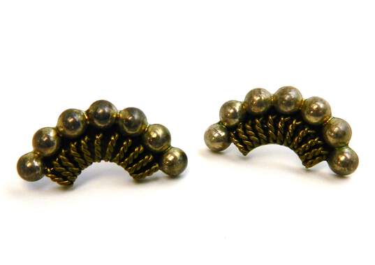 Taxco Mexico 925 & Brass Accented Modernist Domes & Rope Curved Post Earrings 5.9g image number 2