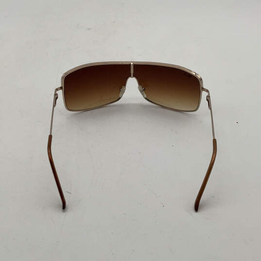 Womens Brown Lens UV Protection Full Metal Rim Rectangle Sunglasses image number 4