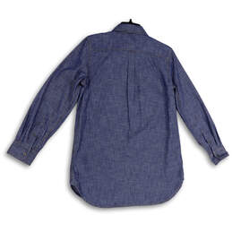 NWT Womens Blue Denim Long Sleeve 1/4 Button Collared Blouse Top Size Small alternative image