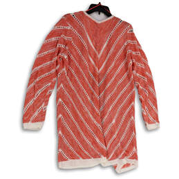 NWT Womens Pink White Crochet Striped Open Front Cardigan Sweater Size 1X alternative image
