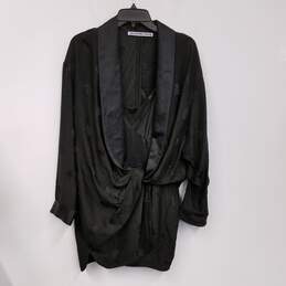 Womens Black Silk Long Sleeve Twist Robe One-Piece Pajama Romper Size 2