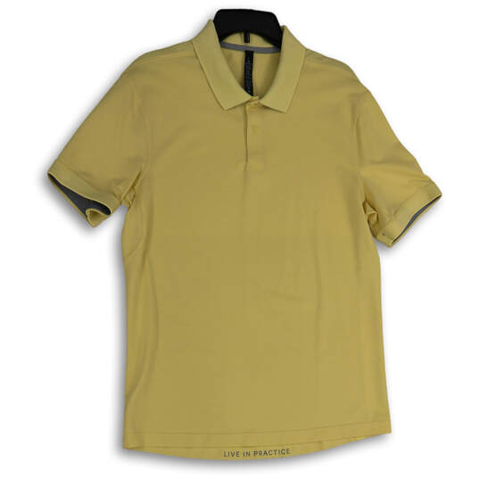 Mens Yellow Spread Collar Short Sleeve Polo Shirt Size Large image number 4