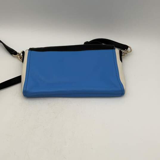 Womens Black Blue Leather Adjustable Strap Zipper Fold Over Crossbody Bag image number 2