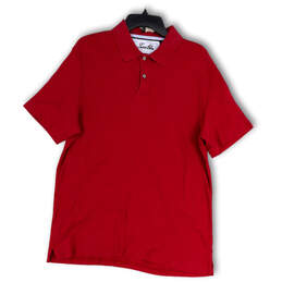 Mens Red Collared Short Sleeve Side Slit Golf Polo Shirt Size Medium