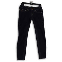 Womens Black Denim Dark Wash 5-Pocket Design Skinny Leg Jeans Size 27