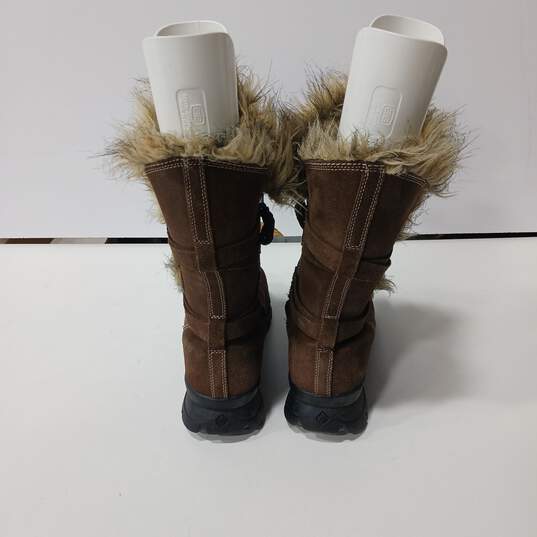 Women's Columbia Suede Side Zip Faux Fur Snow Boot Chatel Brown Sz 11 image number 2