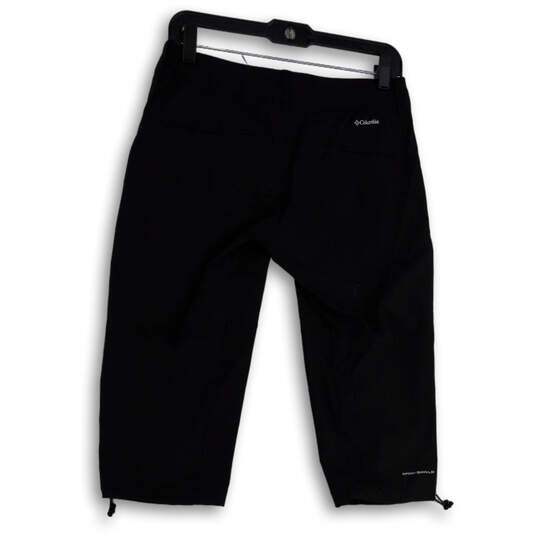 Buy the Womens Black Flat Front Drawstring Zipper Pocket Stretch Capri  Pants Size 6