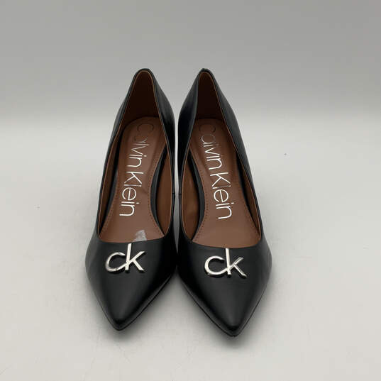 Womens Greta Black Leather Pointed Toe Slip-On Stiletto Pump Heels Size 10M image number 1