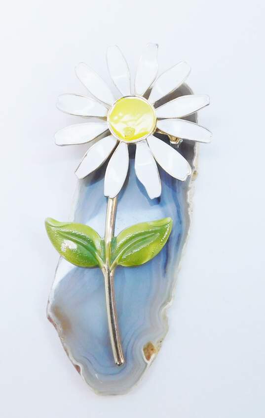Vintage Sheffield Watch w/ Milk Glass & Daisy Mod Flower Costume Jewelry 96.8g image number 4