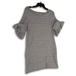NWT Womens Gray Striped Flutter Sleeve Pullover T-Shirt Dress Size Medium alternative image