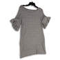 NWT Womens Gray Striped Flutter Sleeve Pullover T-Shirt Dress Size Medium image number 2