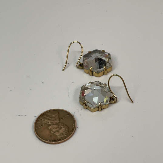 Designer J. Crew Gold-Tone Clear Crystal Stone Fish Hook Dangle Earrings image number 2