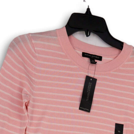 NWT Womens Pink White Striped Long Sleeve Pullover Sweatshirt Size XS image number 3
