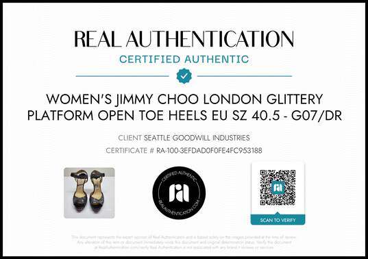 Jimmy Choo London Women's Glittery Platform Open Toe Heels Size 9 w/COA image number 2