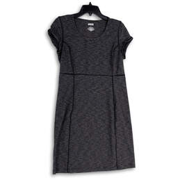 Womens Gray Striped Round Neck Cap Sleeve Knee Length Shift Dress Size S
