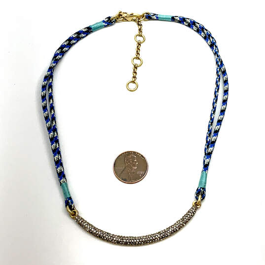 Designer J. Crew Gold-Tone Pave Blue Rope Lobster Clasp Collar Necklace image number 3