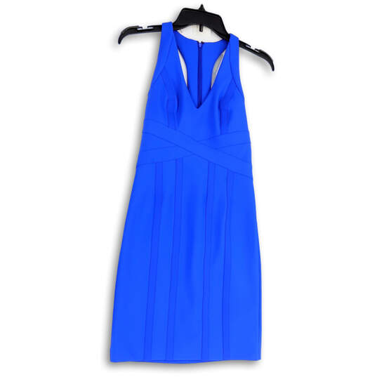 Womens Blue Sleeveless V-Neck Back Zip Casual Midi Shift Dress Size 2 image number 1
